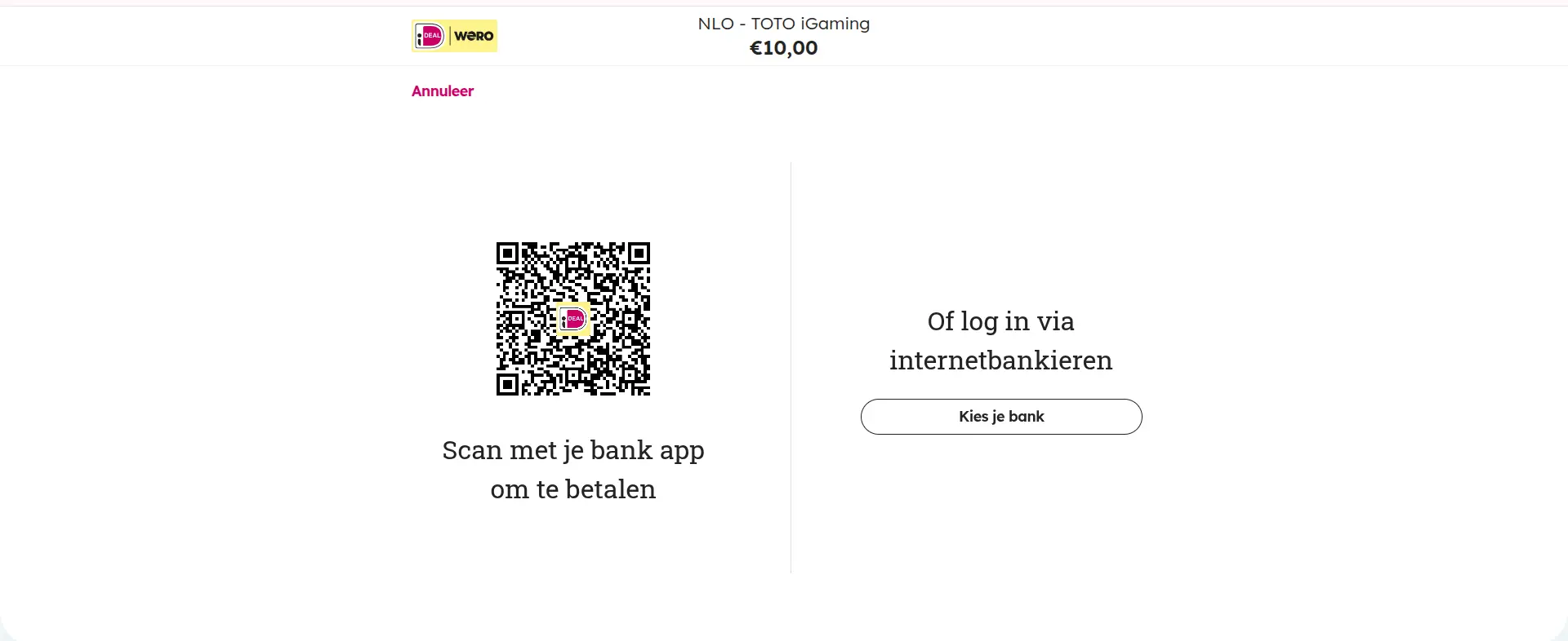 Stap 2 betaling openen via bankapp of QR-code