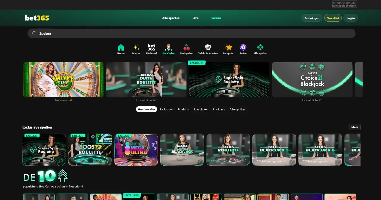 Live casino van Bet365 met roulette en live tafelspellen