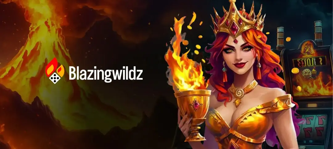 BlazingWildz-logo naast een vuurkoningin met kroon