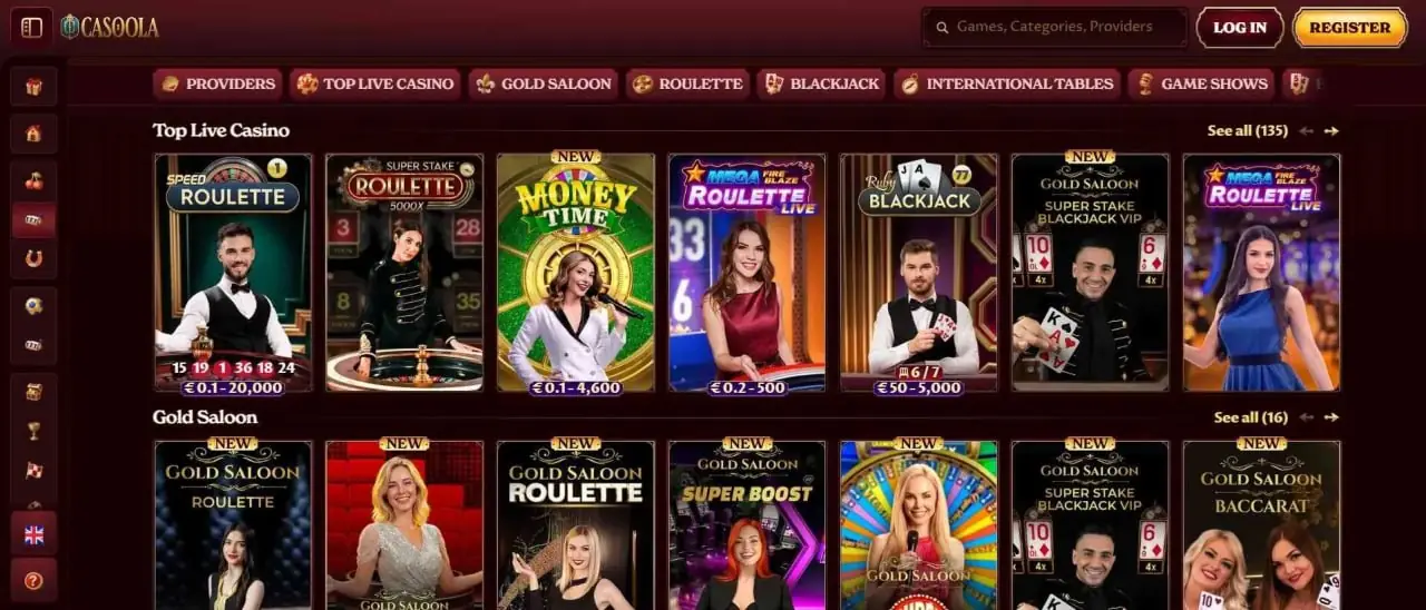 Live casino van Casoola met roulette, blackjack en spelshows
