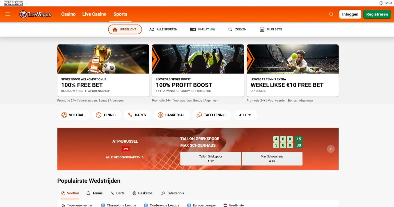 Sportsectie van LeoVegas met competities en wedstrijden